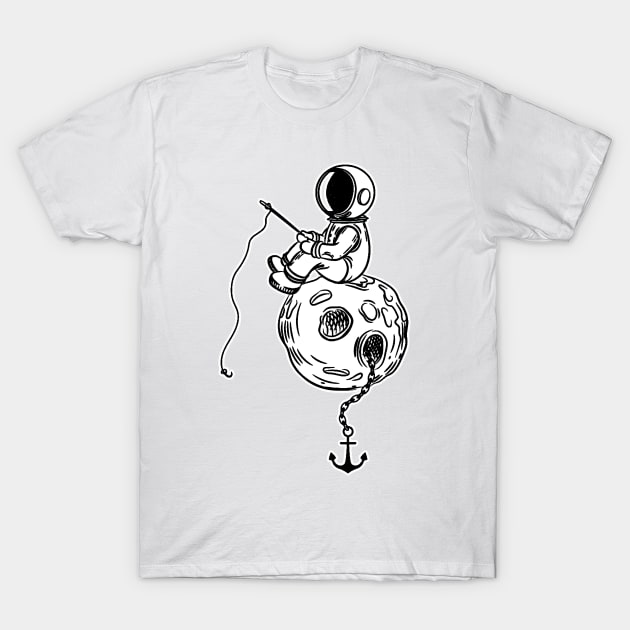 Astronaut Fishing in the Moon T-Shirt by yagakubruh